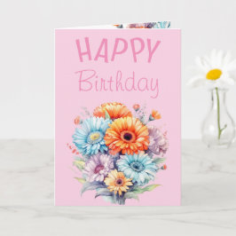 Gerbera flowers happy birthday blank pink kort
