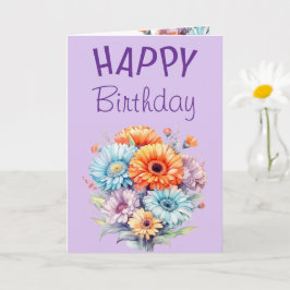 Gerbera flowers happy birthday blank purple kort