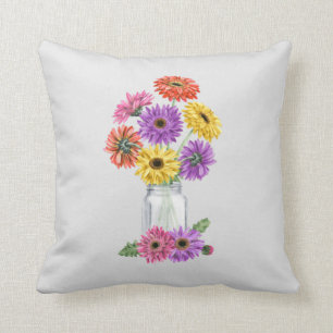 Gerbera Gerber Daisy Akvarell Murbrukskrukka Kudde