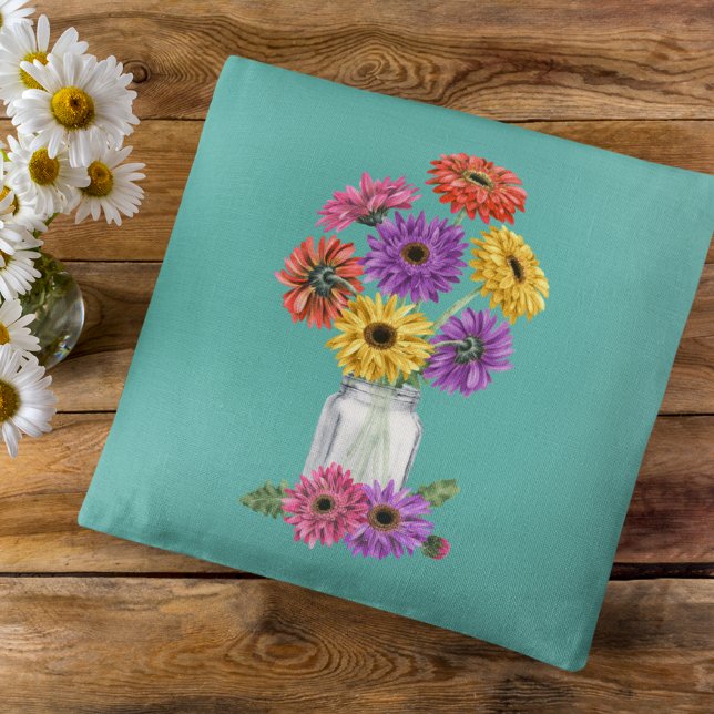 Gerbera Gerber Daisy Watercolor Mason Burk Throw P Kudde (Skapare uppladdad)