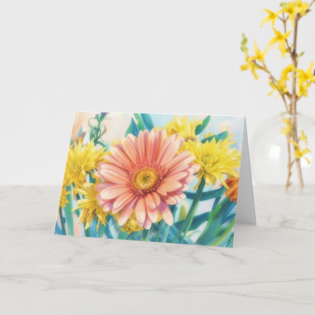 Gerbera Tusenskönor Blommig Konst Brevkort Kort (Gul blomma)