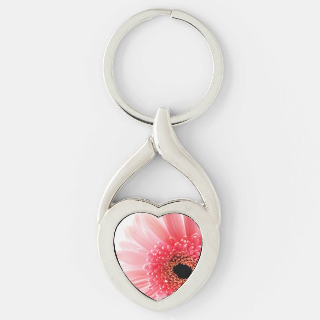 Gerbera Tusenskönor   Twisted Heart Silverfärgad Nyckelring (Framsidan)