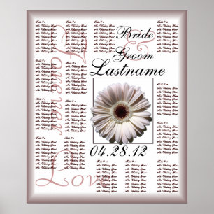 Gerbera White Daisy Bröllop Guest Sittplatsdiagram Poster