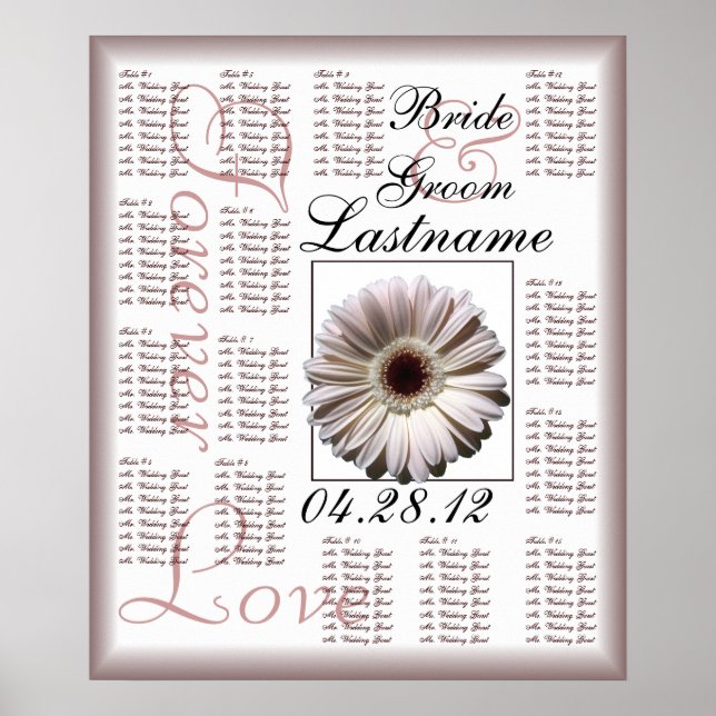 Gerbera White Daisy Bröllop Guest Sittplatsdiagram Poster (Framsidan)
