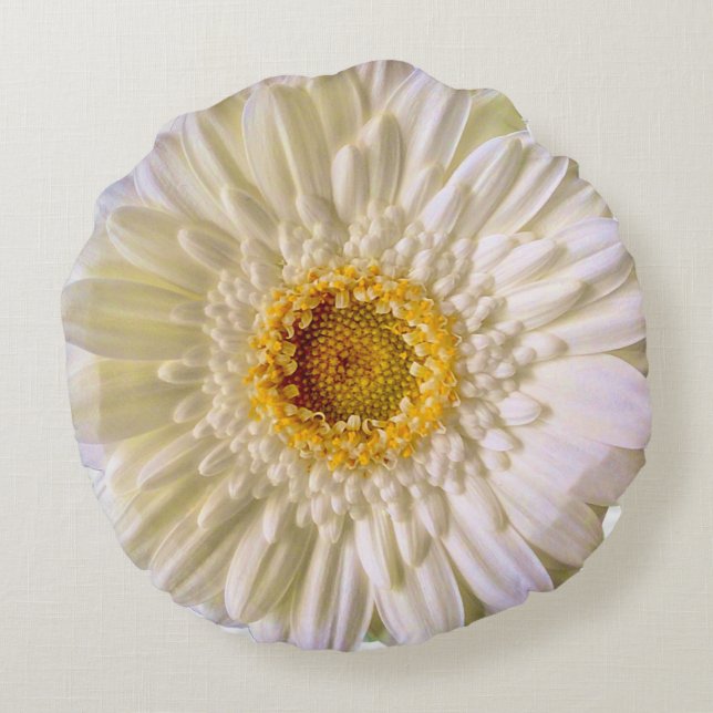 Gerbera white rund kudde (Baksidan)