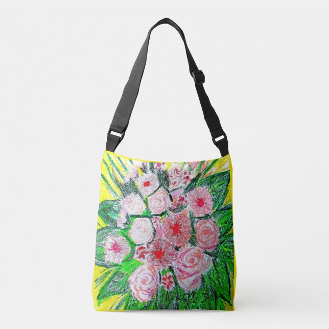 Gerberas, Rosas, Dianthus caryophyllus Tote Axelväska (Framsida)