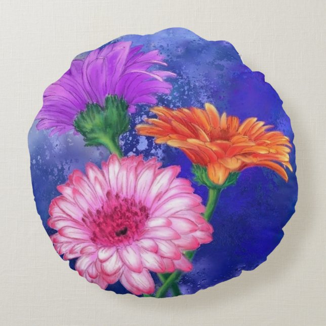 Gerberas Round Pillow Benice Flowers Rund Kudde (Baksidan)