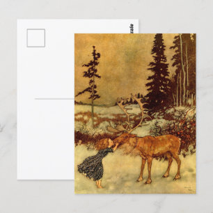 Gerda och Reindeer av Dulac Vintage Vykort