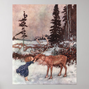 Gerda och Reindeer av Edmund Dulac Poster