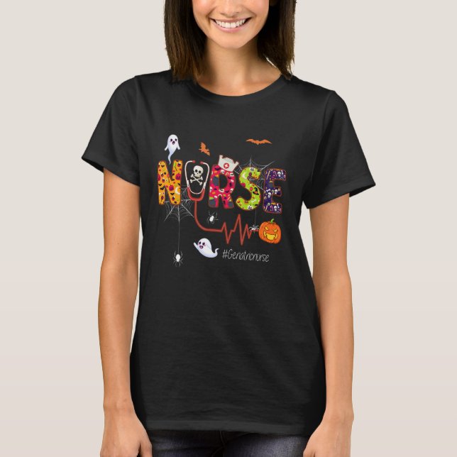 Gerionic Nurse Stethoscope Halloween Ghost Spider T Shirt (Framsida)