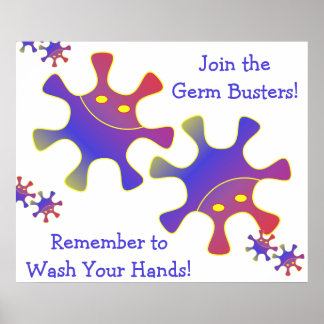 Germ Busters, kom ihåg att Tvätta ditt Händer-teck Poster