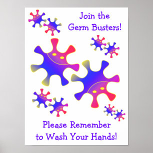 Germ Busters - Tvätta Händer! Badrumstecken Poster
