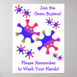 Germ Busters - Tvätta Händer! Badrumstecken Poster