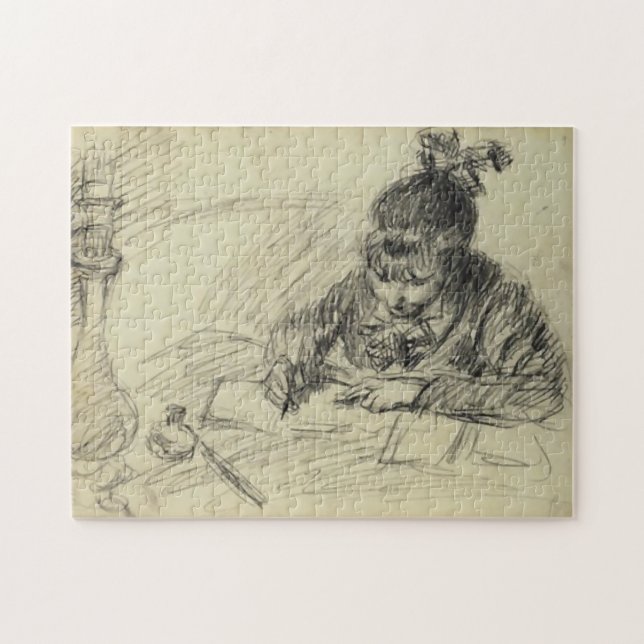 Germaine Hoschedé Writing Monet Fine Art Pussel (Horisontell)