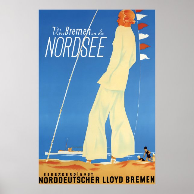 German advertisement poster Via Bremen to the (Framsidan)