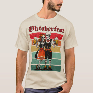 German Beer Festival Skeleton Couple Halloween  T Shirt