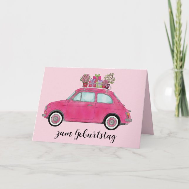 German Birthday Retro Fiat 500 Card Kort (Framsida)