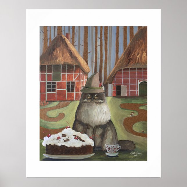  German Black Forest Cat with Cake Wall Art Poster (Framsidan)