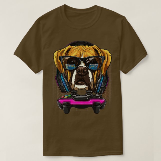 German Boxer Dog  Computer Video Game Lover Gaming T Shirt (Design framsida)