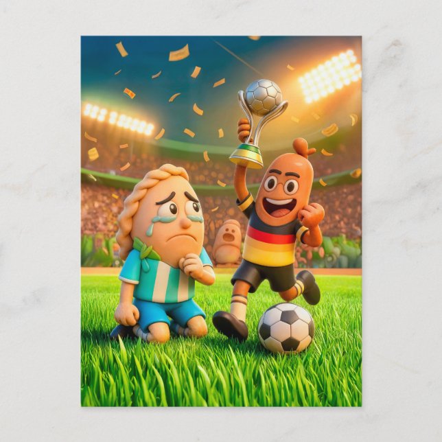 German bratwurst defeating Argentinian empanada so Vykort (Framsida)