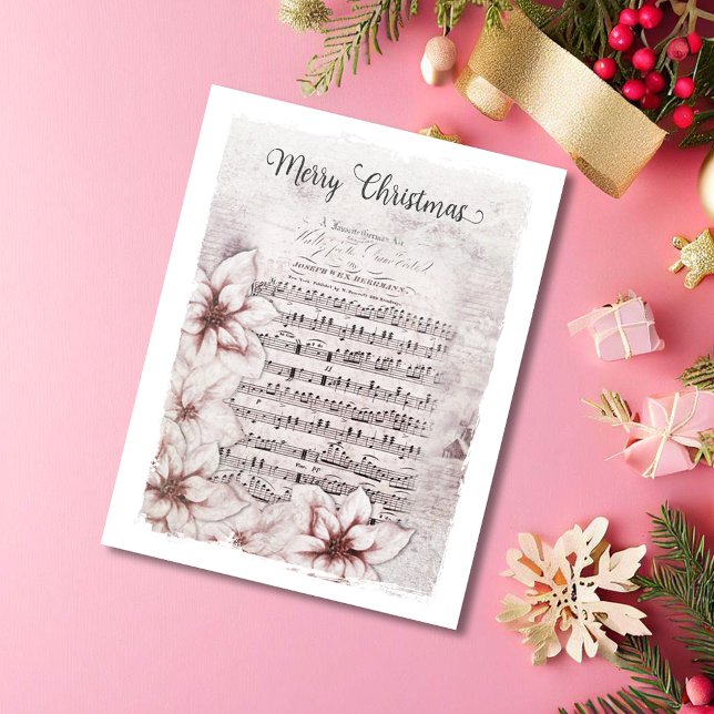 German Christmas Music Poinsettias Vintage  Julkort (Skapare uppladdad)