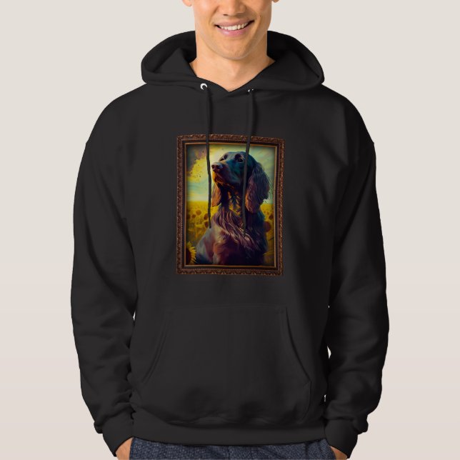 German Longhaired Pointer Painting Sunflower Flowe Hoodie (Framsida)