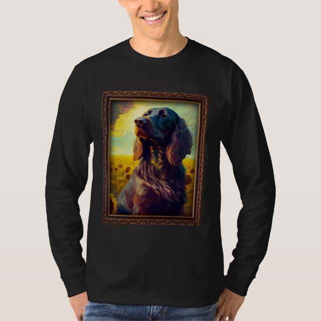 German Longhaired Pointer Painting Sunflower Flowe T Shirt (Framsida)