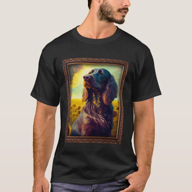 German Longhaired Pointer Painting Sunflower Flowe T Shirt (Framsida)