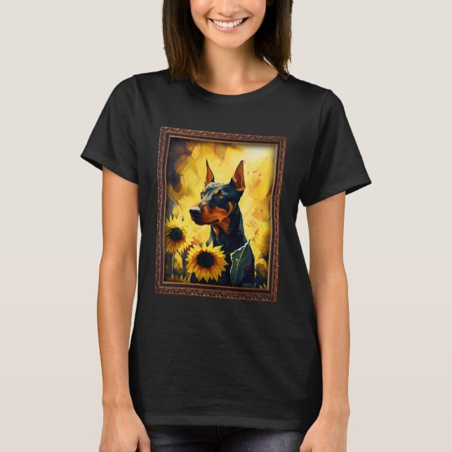 German Pinscher Painting Sunflower Flower Mom Wome T Shirt (Framsida)