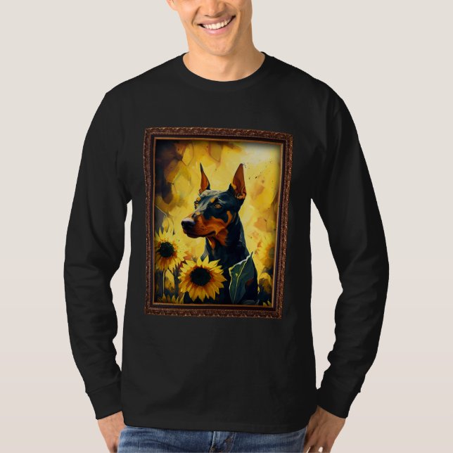 German Pinscher Painting Sunflower Flower Mom Wome T Shirt (Framsida)