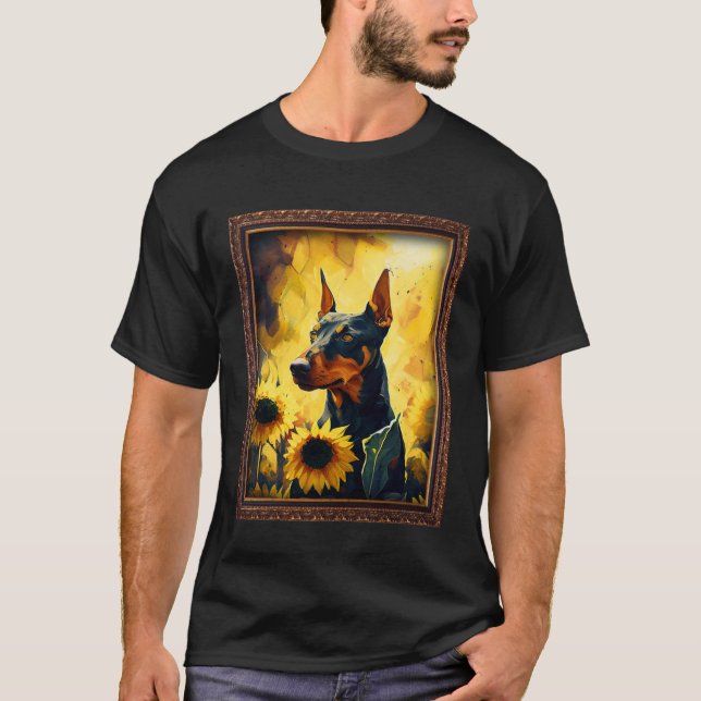 German Pinscher Painting Sunflower Flower Mom Wome T Shirt (Framsida)