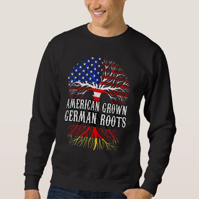 German Roots American Grown Tree Flag USA Germany Lång Ärmad Tröja (Framsida)