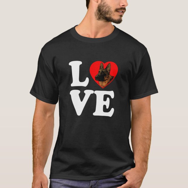 German Sheherd Fog GSD Love Heart T Shirt (Framsida)