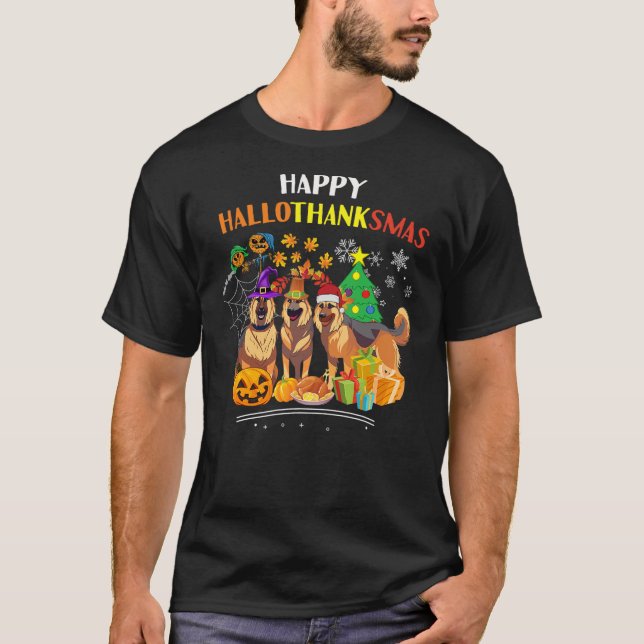 German sheipherd Dog Halloween xmas happy Hallotha T Shirt (Framsida)