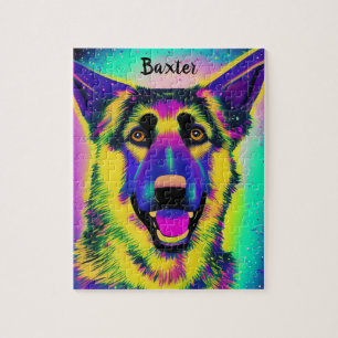 German shepard Confetti-popkonst w/tillval Namn Pussel
