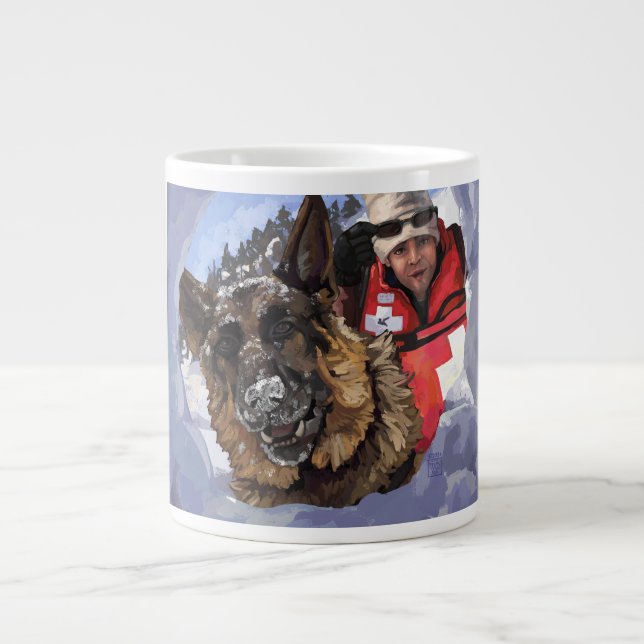 German shepard-sökning och -Rädding i Snö Jumbo Mugg (Framsidan)