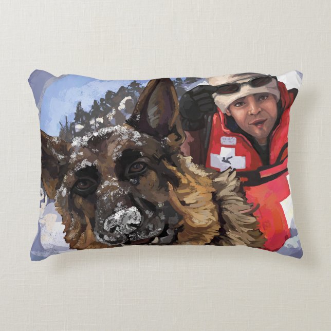 German shepard-sökning och -Rädding i Snö Prydnadskudde (Framsidan)