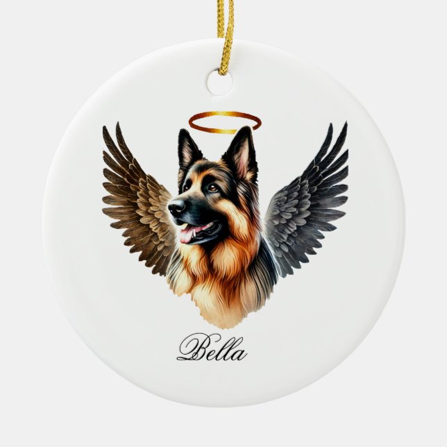 German shepard Tan & Black Memorial Julgransprydnad Keramik (Framsidan)