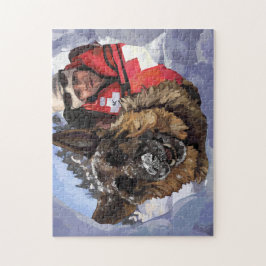 German shepardsökande och rädding i snön pussel