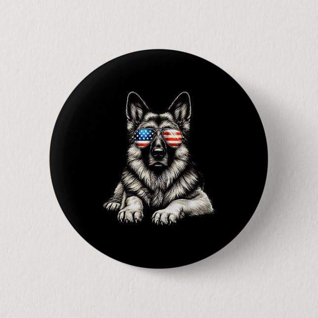 German Shepherd American Flag Sungles Patriotic  Knapp (Framsida)