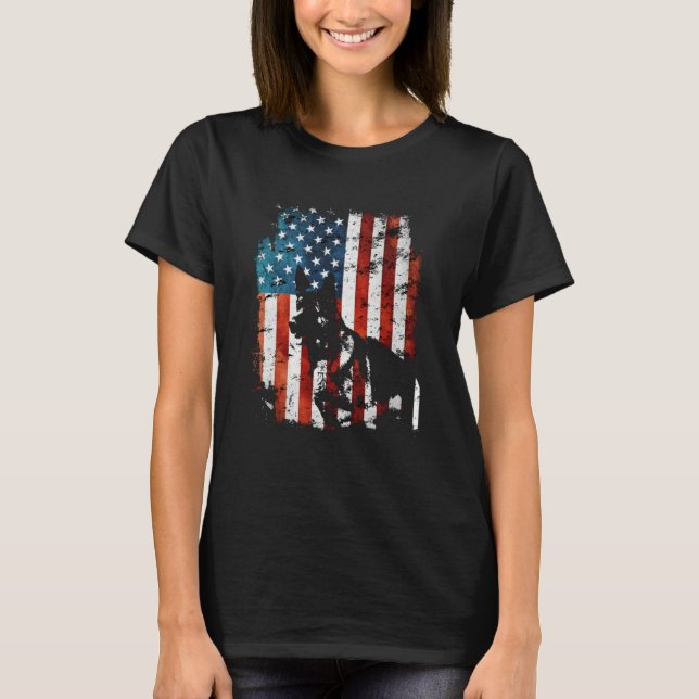 German Shepherd American Flag USA Patriotic Dog T Shirt (Framsida)