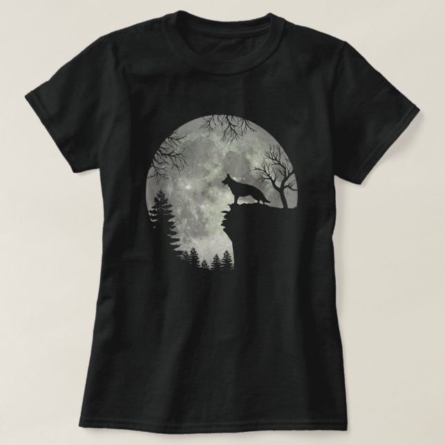 German Shepherd And Moon Halloween T Shirt (Design framsida)