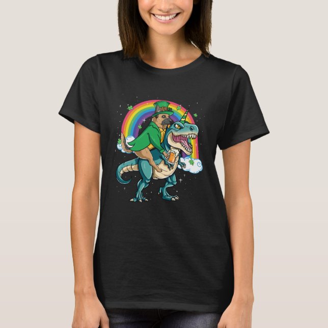 German Shepherd Beer Dino Rex Horn Rainbow T Shirt (Framsida)