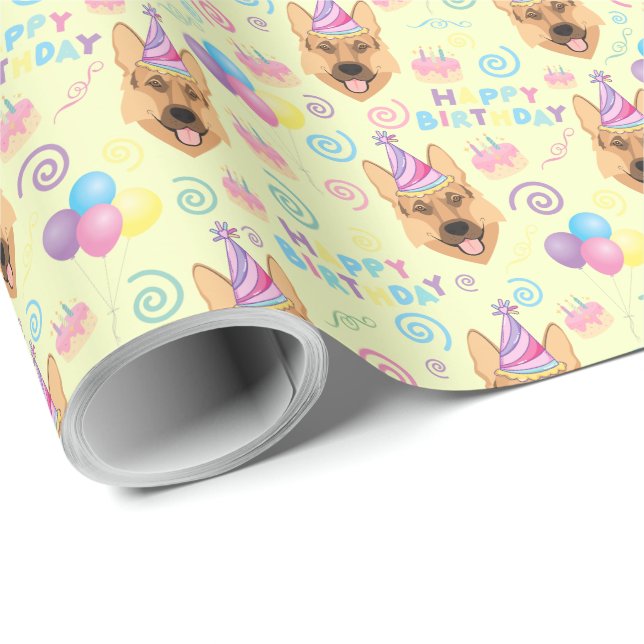 German Shepherd Birthday Gift Wrapping Paper  Presentpapper (Rullad Hörn)