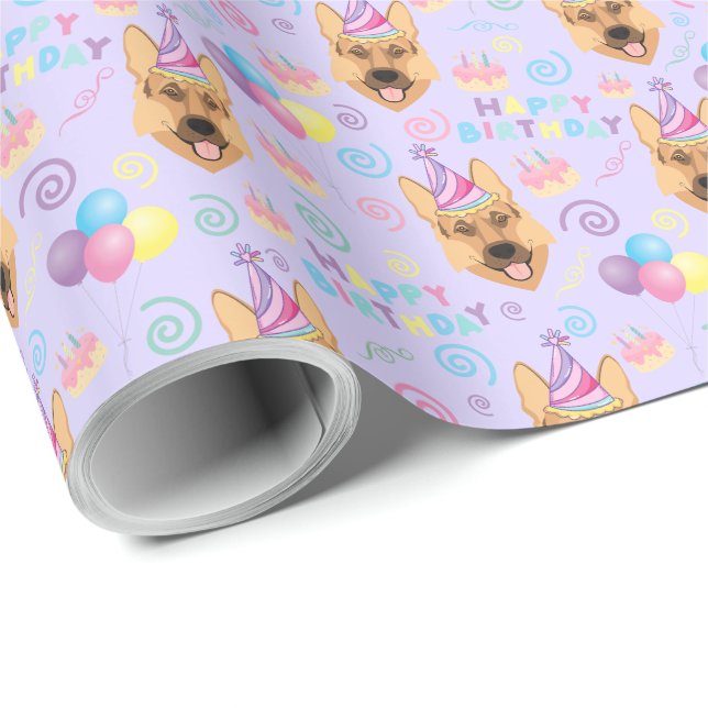 German Shepherd Birthday Gift Wrapping Paper  Presentpapper (Rullad Hörn)