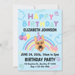 German Shepherd Birthday Invitation in Blue Inbjudningar