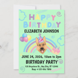 German Shepherd Birthday Invitation in Green Inbjudningar