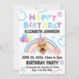 German Shepherd Birthday Invitation in White Inbjudningar