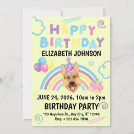 German Shepherd Birthday Invitation in Yellow Inbjudningar
