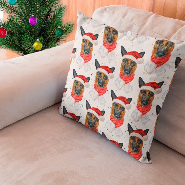 German Shepherd Breed Dog Pattern Stars Christmas Kudde (Skapare uppladdad)